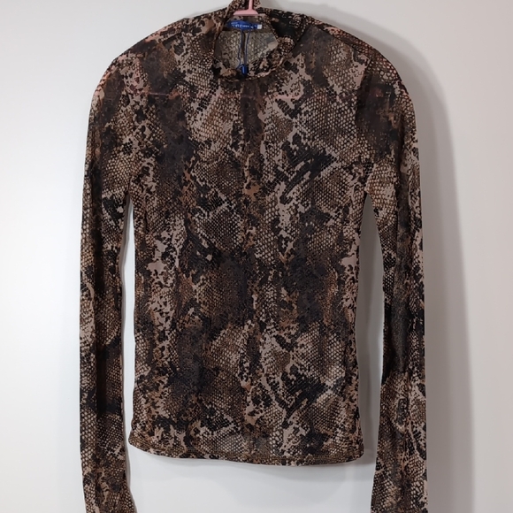 Zara Tops - NWOT Zara | Snakeskin Brown and Black Long Sleeve Sheer Stretch Blouse Size S